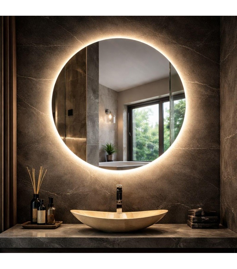 LUSTRO OKRĄGŁE LED 60cm SZLIFOWANE LUSTRO ŁAZIENKOWE