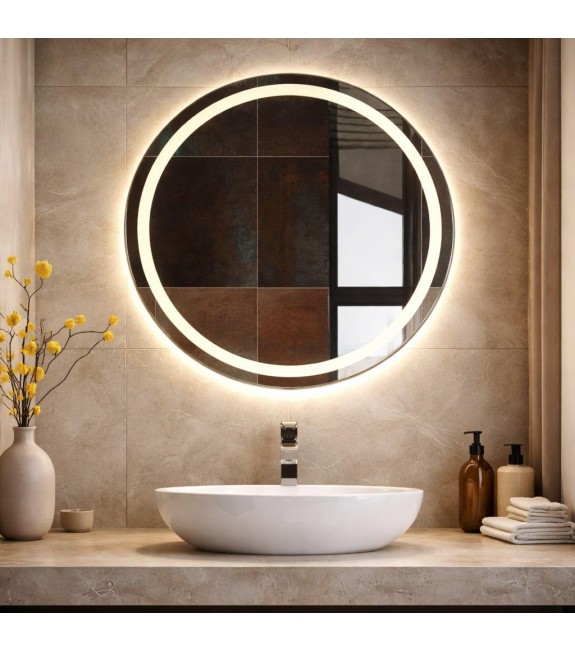 LUSTRO ŁAZIENKOWE LED COB 70cm OKRĄGŁE PODŚWIETLANE LEDOWE 2