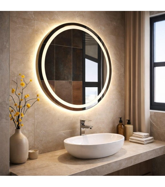 LUSTRO ŁAZIENKOWE LED COB 80cm OKRĄGŁE PODŚWIETLANE LEDOWE