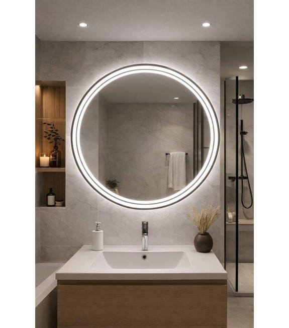 LUSTRO OKRĄGŁE 70cm LEDOWE PODŚWIETLANE