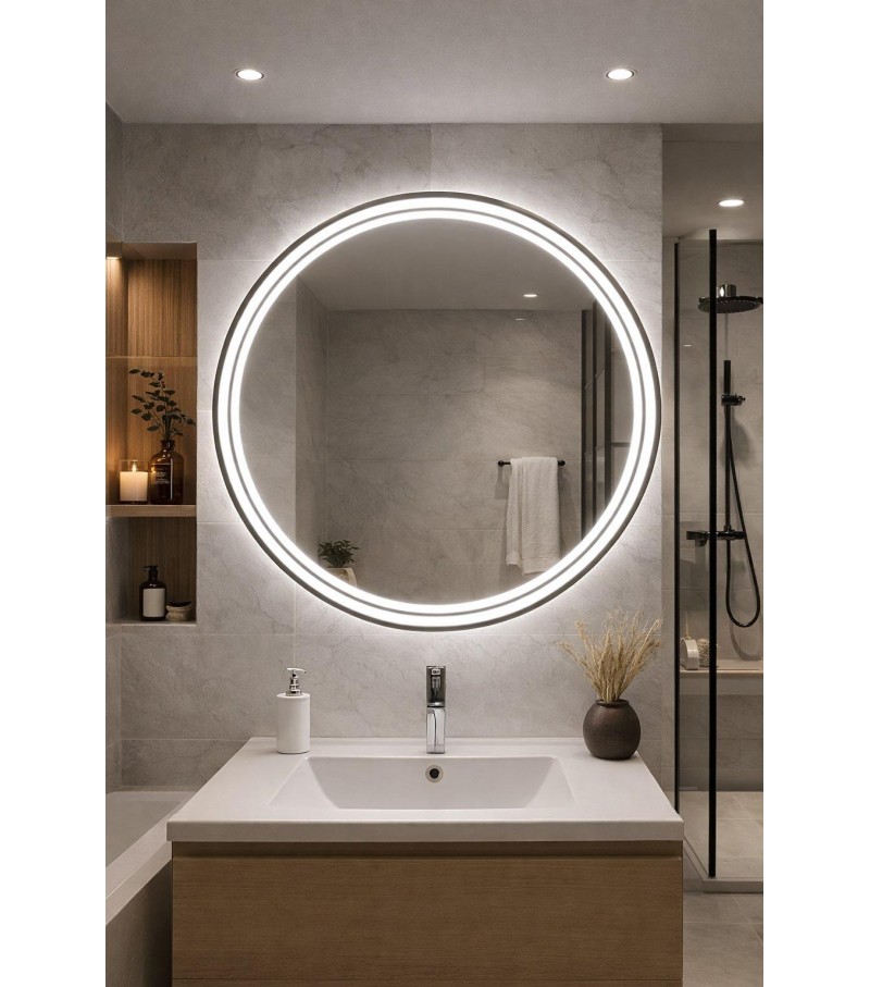 LUSTRO OKRĄGŁE 80cm LEDOWE PODŚWIETLANE