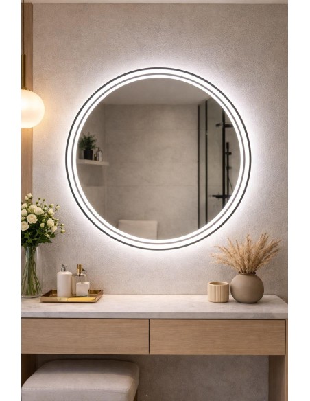 LUSTRO OKRĄGŁE 80cm LEDOWE PODŚWIETLANE
