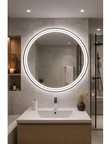 LUSTRO OKRĄGŁE 90cm LEDOWE PODŚWIETLANE