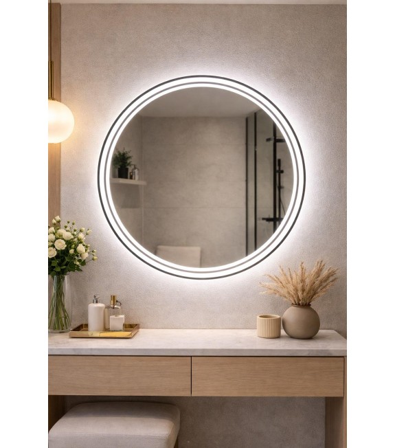 LUSTRO OKRĄGŁE 110cm LEDOWE PODŚWIETLANE 2