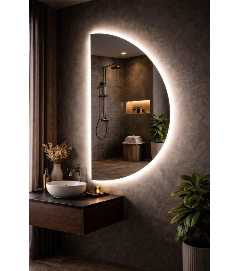 LUSTRO PÓŁOKRĄGŁE KSIĘŻYC LED 160x80 cm