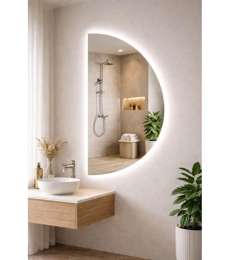 LUSTRO PÓŁOKRĄGŁE KSIĘŻYC LED 200x100cm